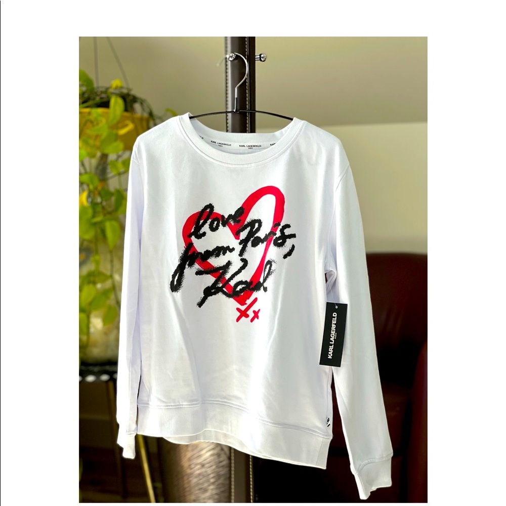 Brand New “KARL LAGERFELD” PARIS Women White Love From Paris Sweatshirt
